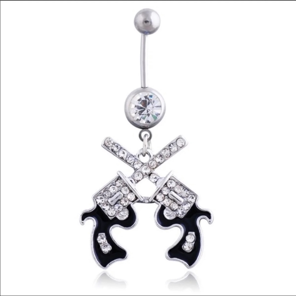 Black Pistol Dangly Belly Button Ring